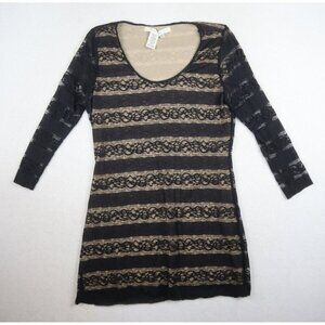 MAX STUDIO - WOMEN'S BLACK LACE 3/4 SLEEVE TUNIC TOP - SIZE L